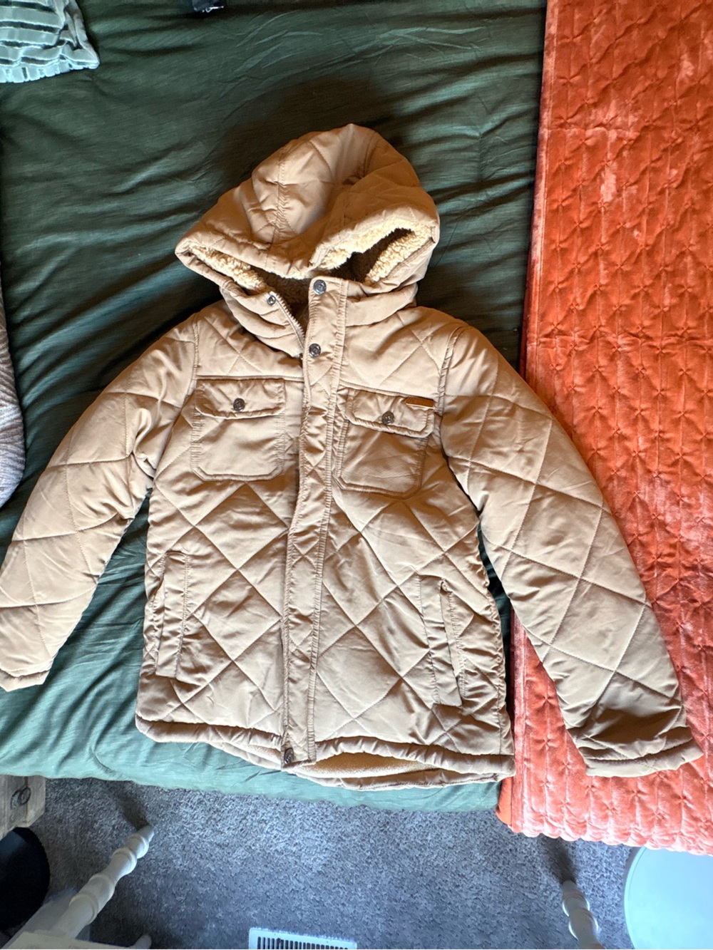 Kids Perry Ellis Quilted Hooded Jacket in Beige
